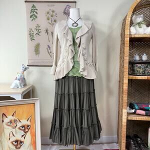 Y2k Embellished Ruffle Flare Sleeve Cardigan Fairy Cottage Forest Mori Kei M